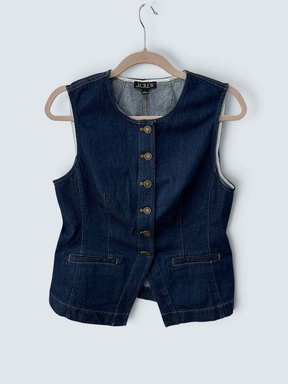 J.Crew Denim Vest Size 6 Blue Cotton Button Front